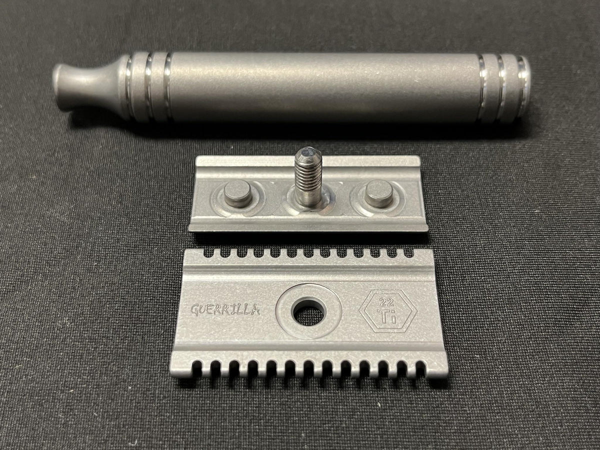 Solid Titanium Razor Grade 5 Titanium - Complete Razor - 2 Base Plates – GUERRILLA RAZORS
